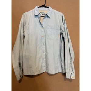 Exofficio Buzz Off Button Up Shirt Womens Size Large Blue Insect Shield Top O95